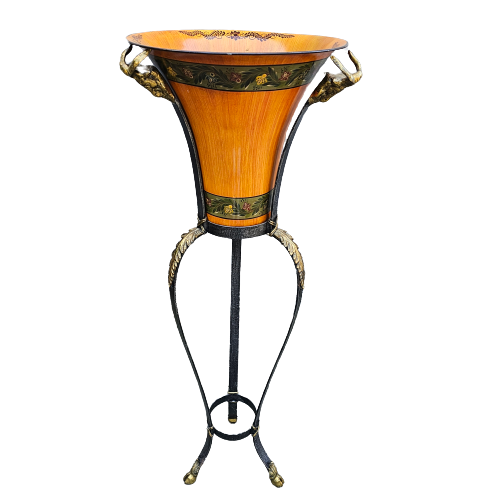 Stunning Handpainted Tole Planter with Rams Heads