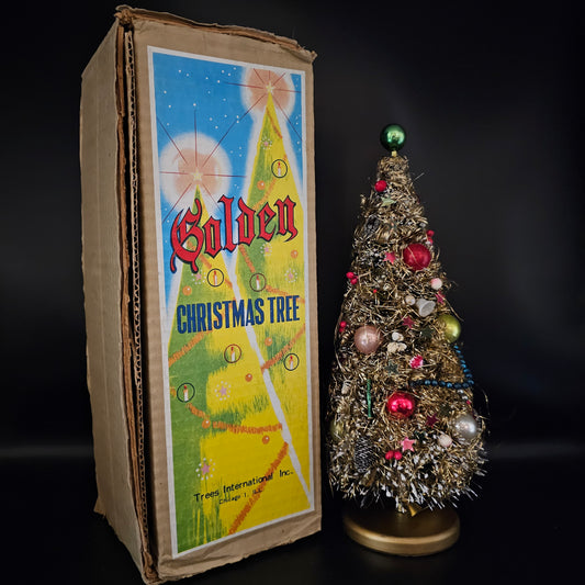 Vintage Golden Christmas Tree Bottle Brush Tree with Mercury Balls