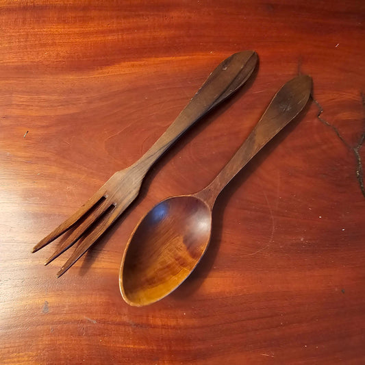 Vintage Wooden Serving Fork and Spoon