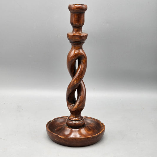 Single Antique English Oak Open Barley Twist Candlesticks 12"