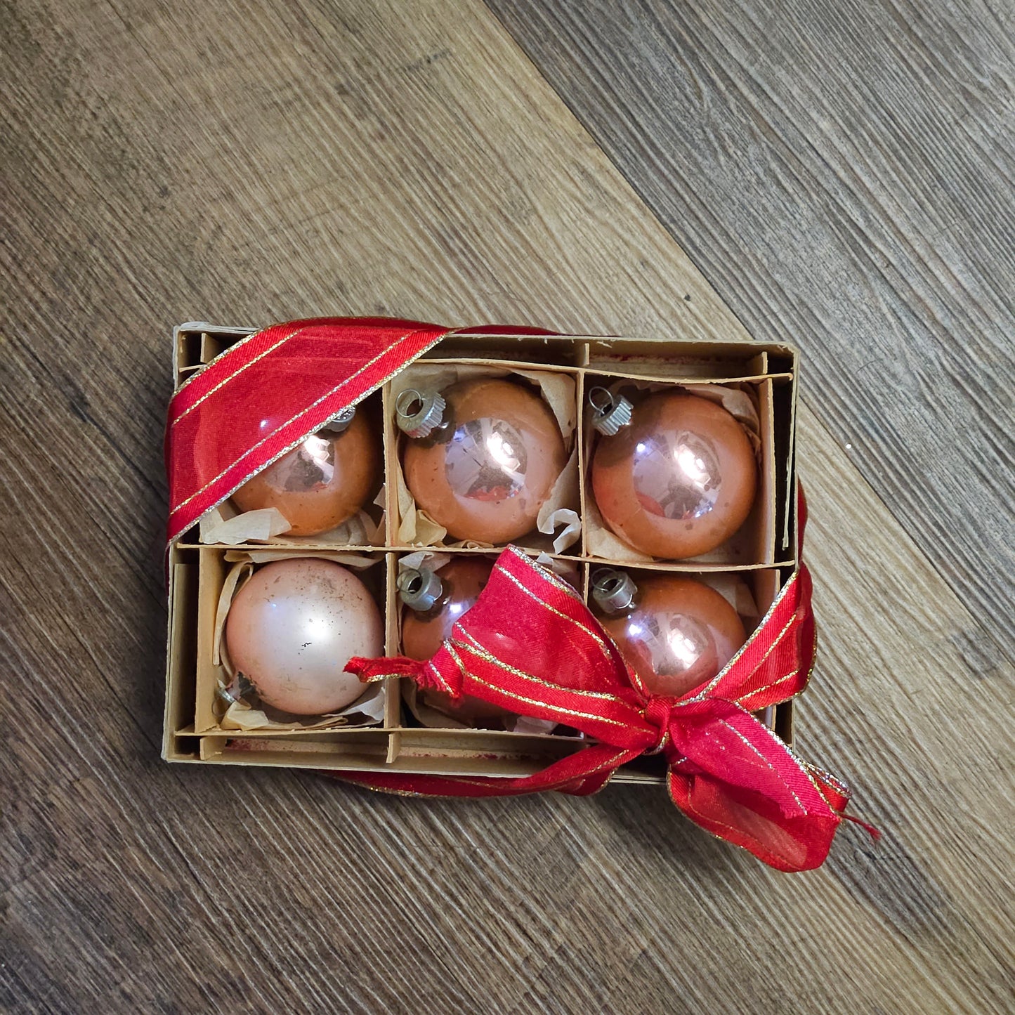 Vintage Peach Color Christmas Ornaments in Box ShopSBH