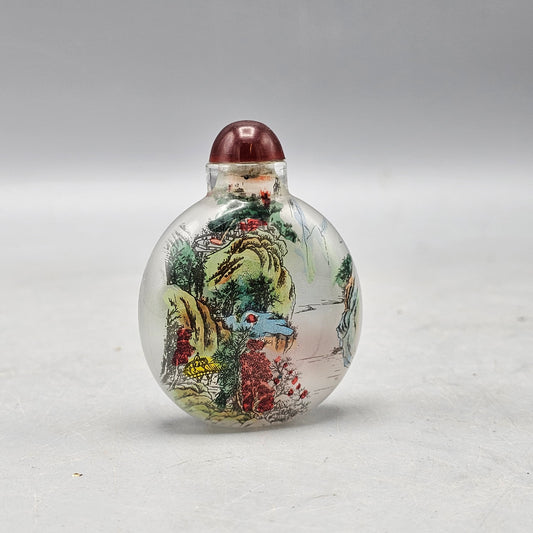 Vintage Reverse Painted Asian Snuff Bottle and Stopper