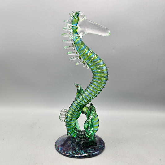 Beautiful Green Hand Blown Art Glass Seahorse Figure 11"