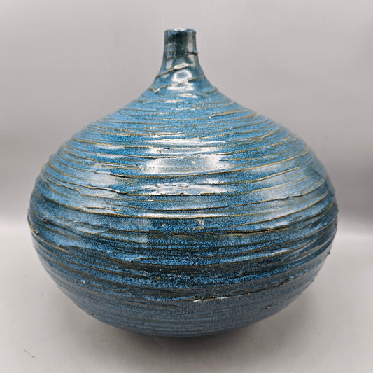 Large Studio Pottery Blue Vessel - Aldo Londi Style