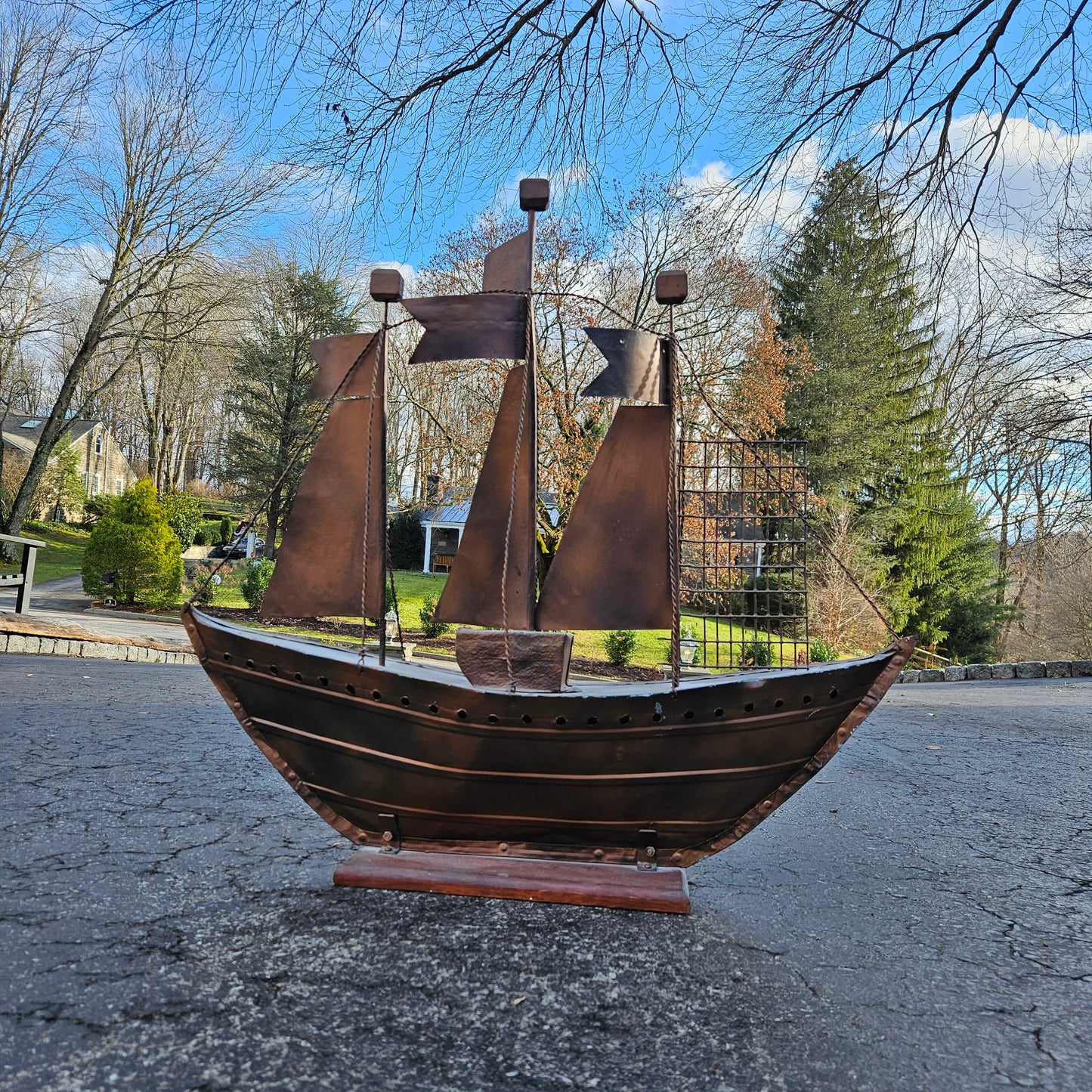 Vintage Copper Boat Sculpture Home Decor