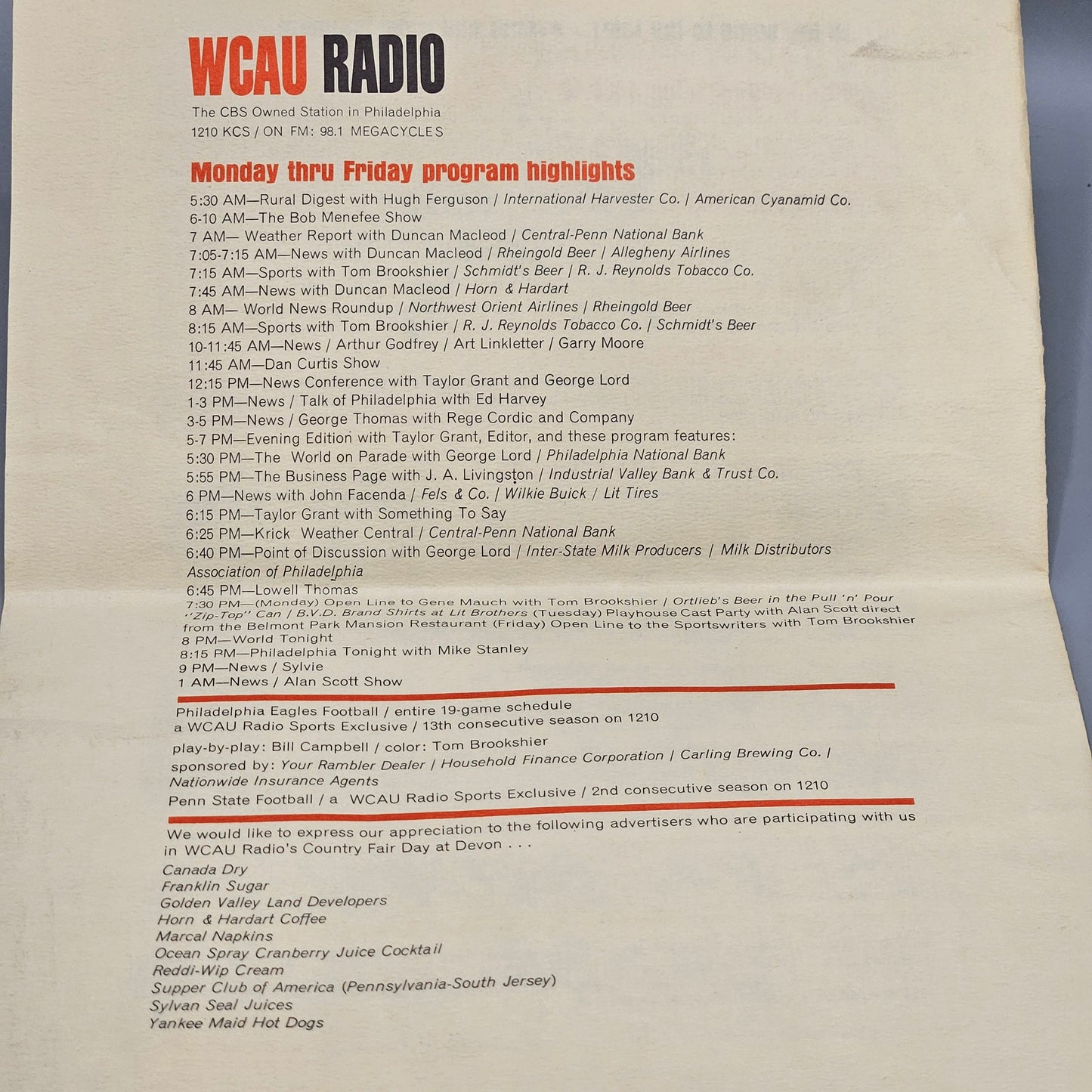 1963 Devon Horse Show Program with WCAU Radio Promotional Photos - Country Show at Devon