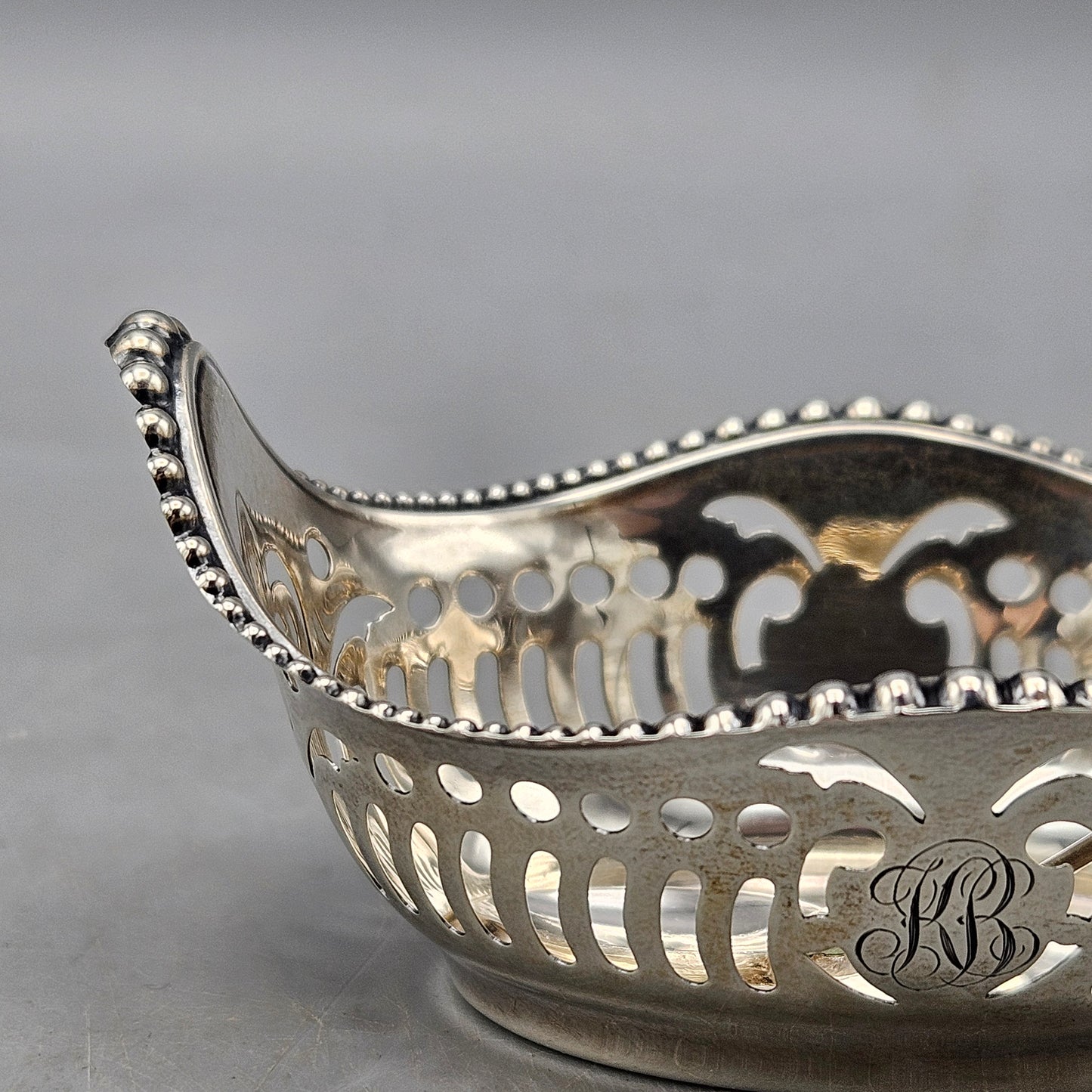 Beautiful Vintage Monogrammed Sterling Silver Open Salt with Spoon by Shreve, Crump & Low Co.