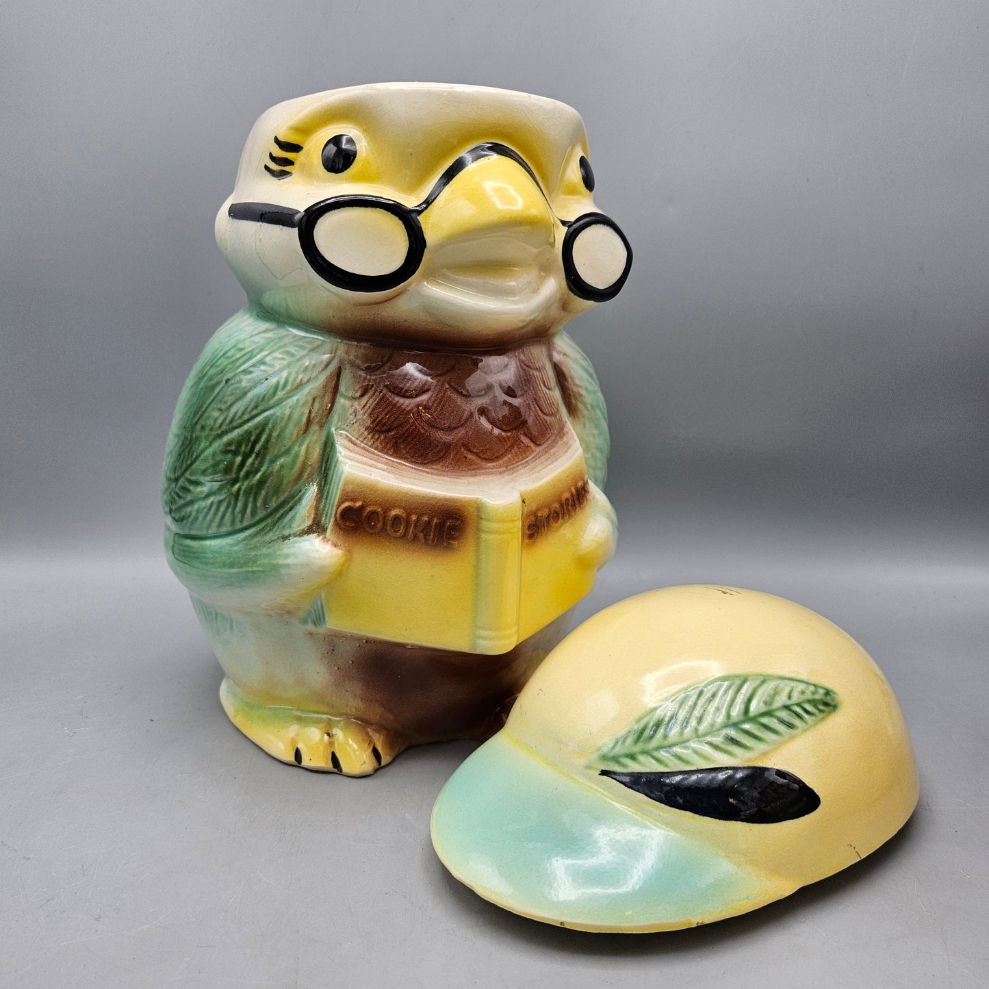 Vintage R.R.P. Co. Roseville Wise Bird Owl Pottery Cookie Jar