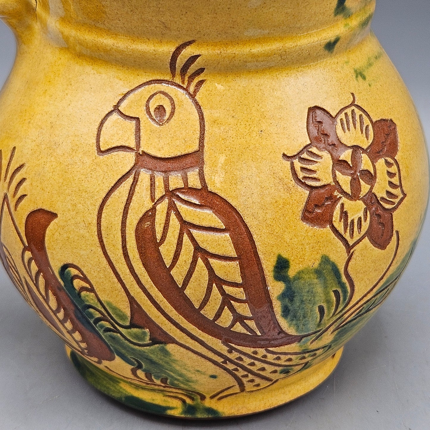 Signed Vintage Breininger Redware Pottery Pitcher with Bird