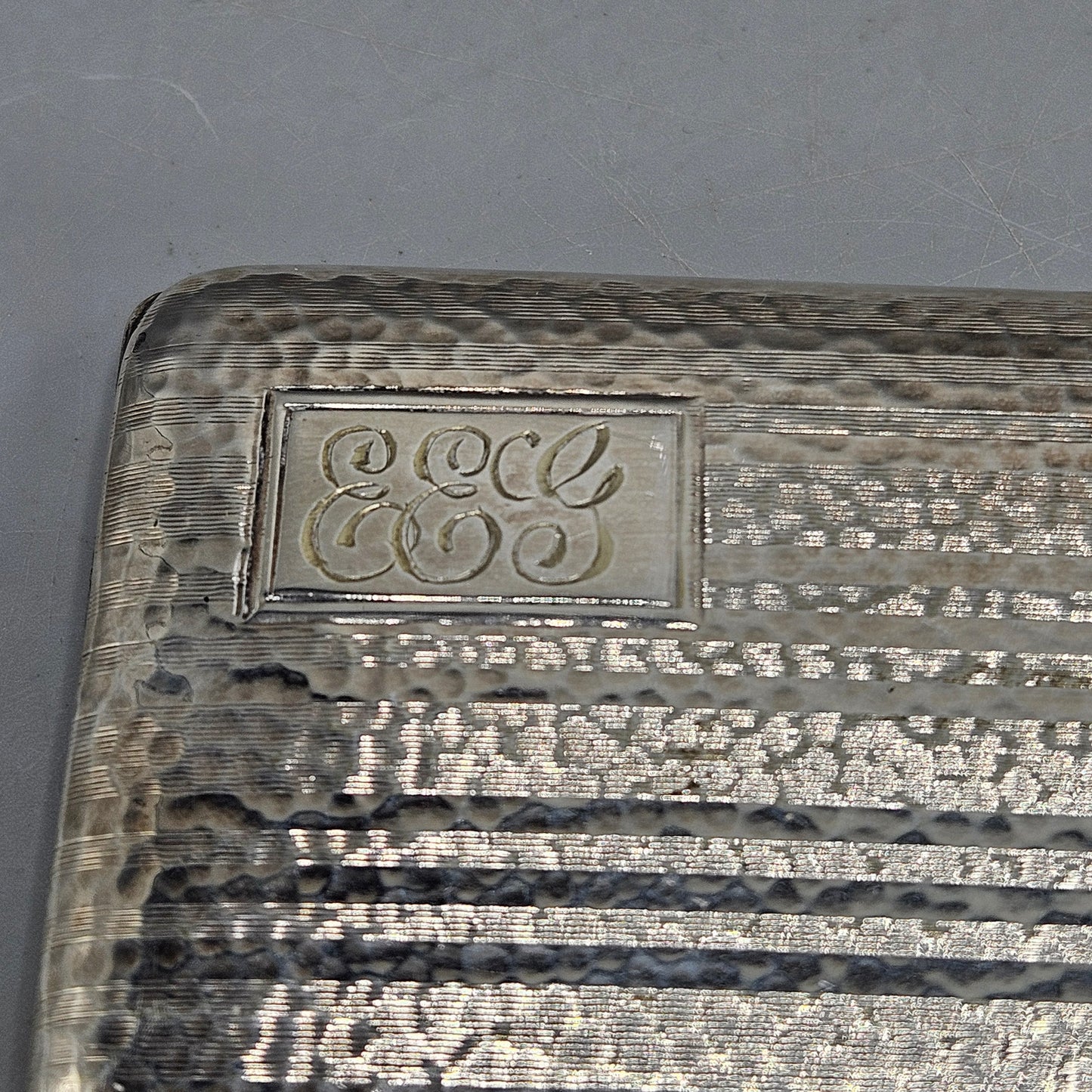 Vintage Engraved Monogrammed Hammered Metal Cigarette Case by W.M. Co