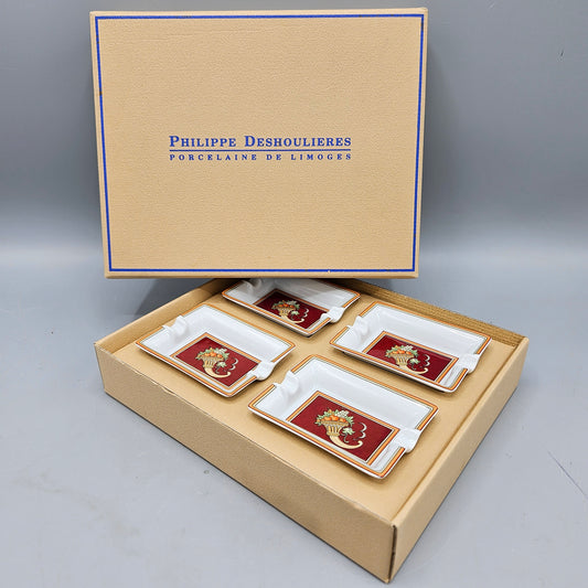 Set of 4 Les Gourmandises De Michel Rostang by Philippe Deshoulieres Porcelain Ashtrays in Box