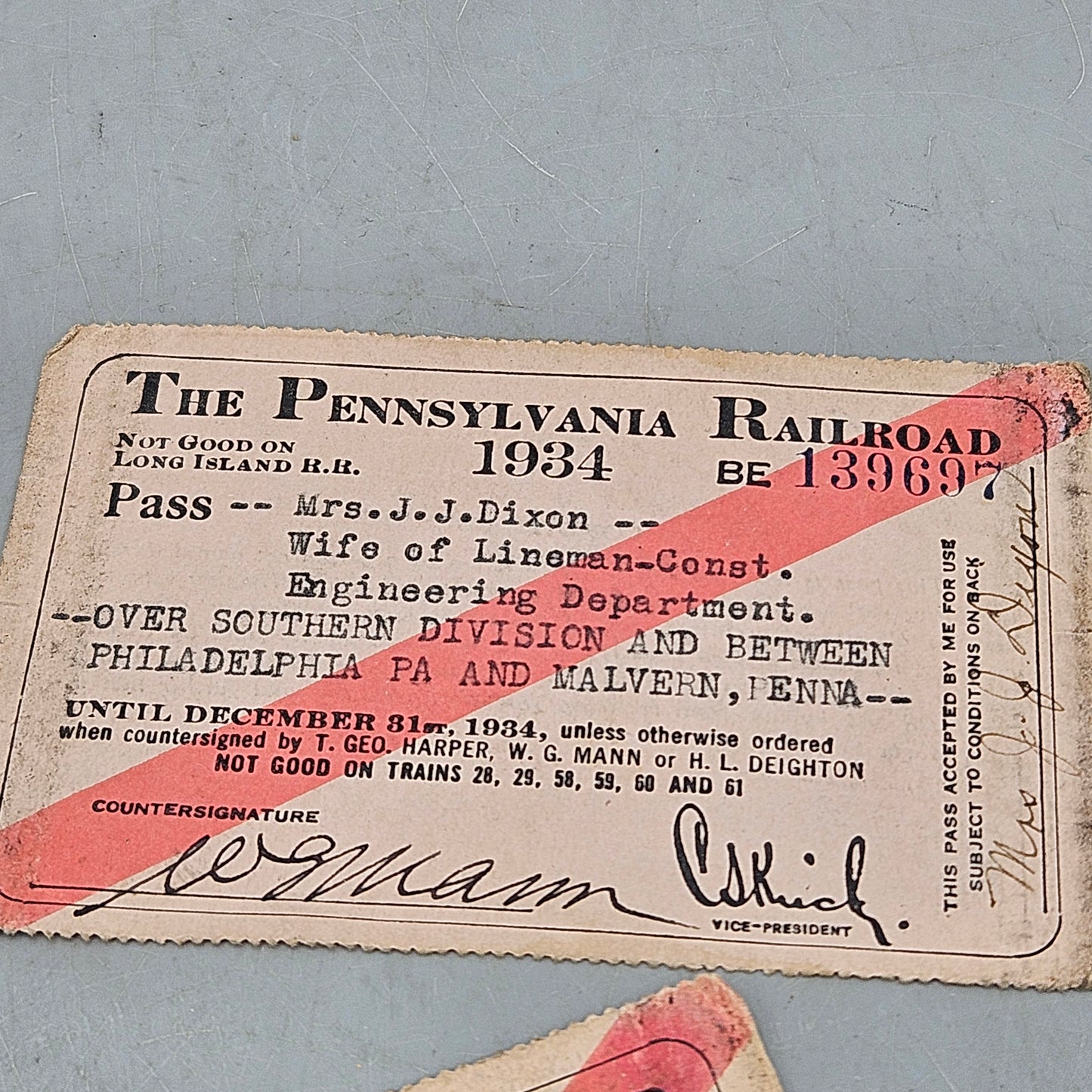 Pair of Pennsylvania Railroad Passes from 1934
