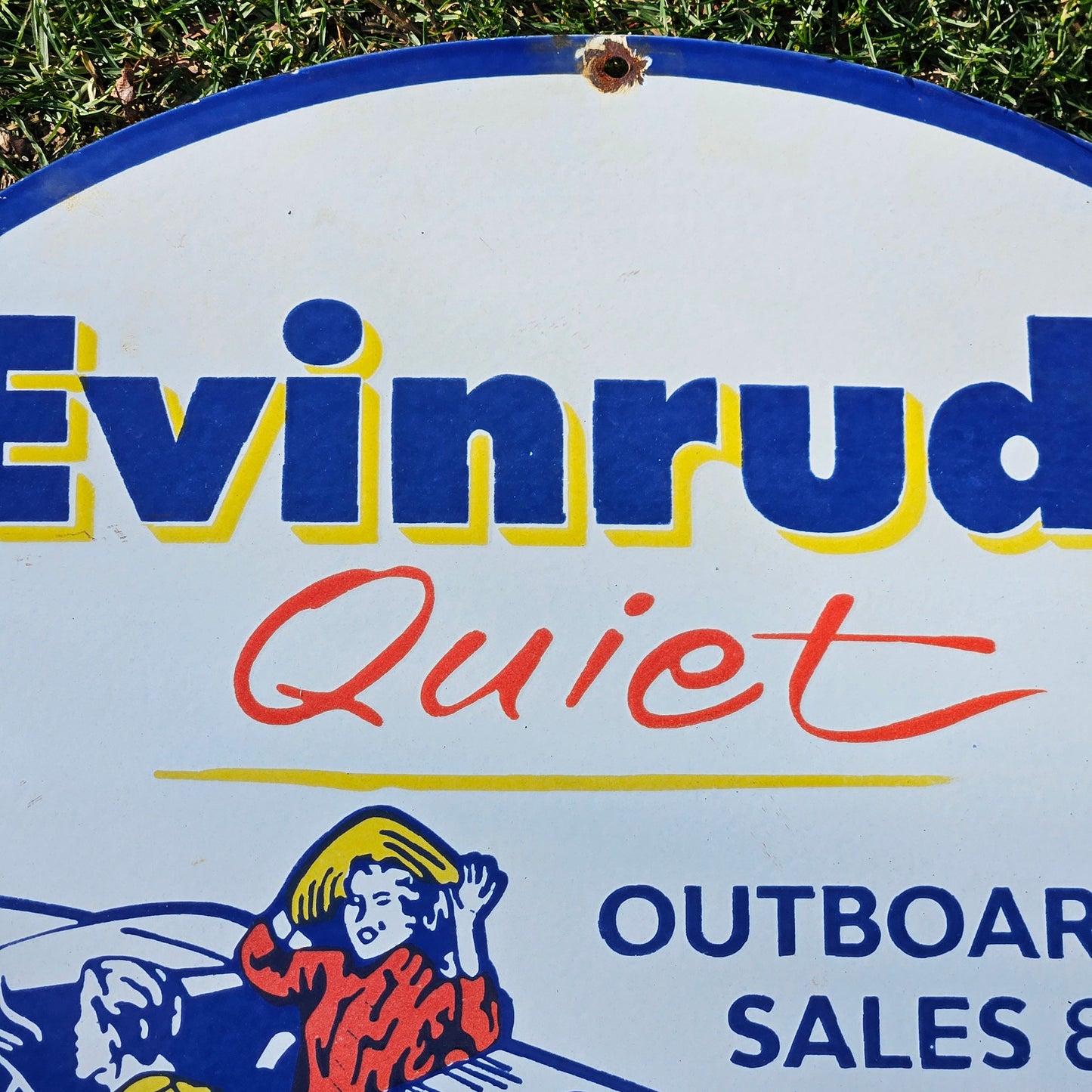 Evinrude Quiet Outboard Motor Sales & Service Porcelain on Metal