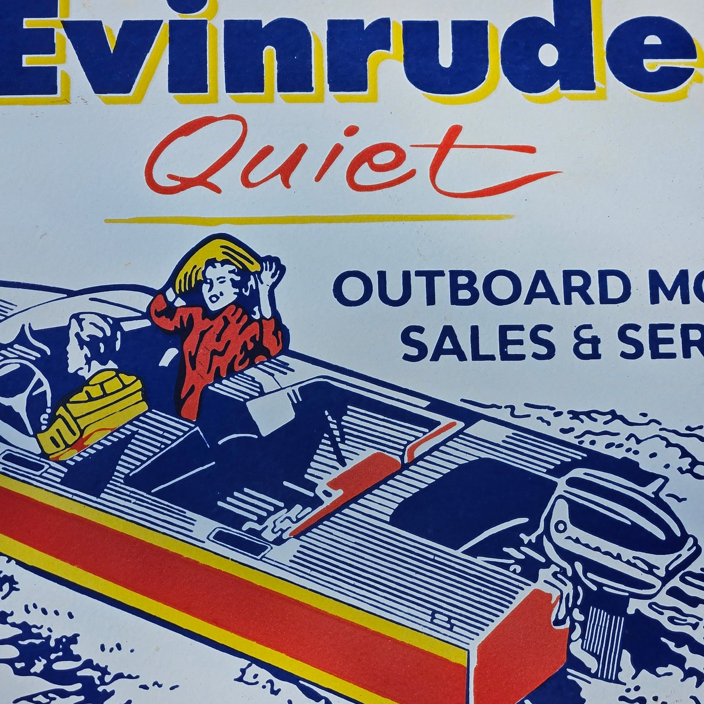 Evinrude Quiet Outboard Motor Sales & Service Porcelain on Metal