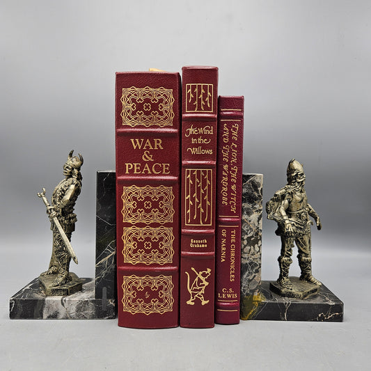 Vintage Medieval Eirik and Harald Viking Warriors Bookends on Marble Base Made in Italy