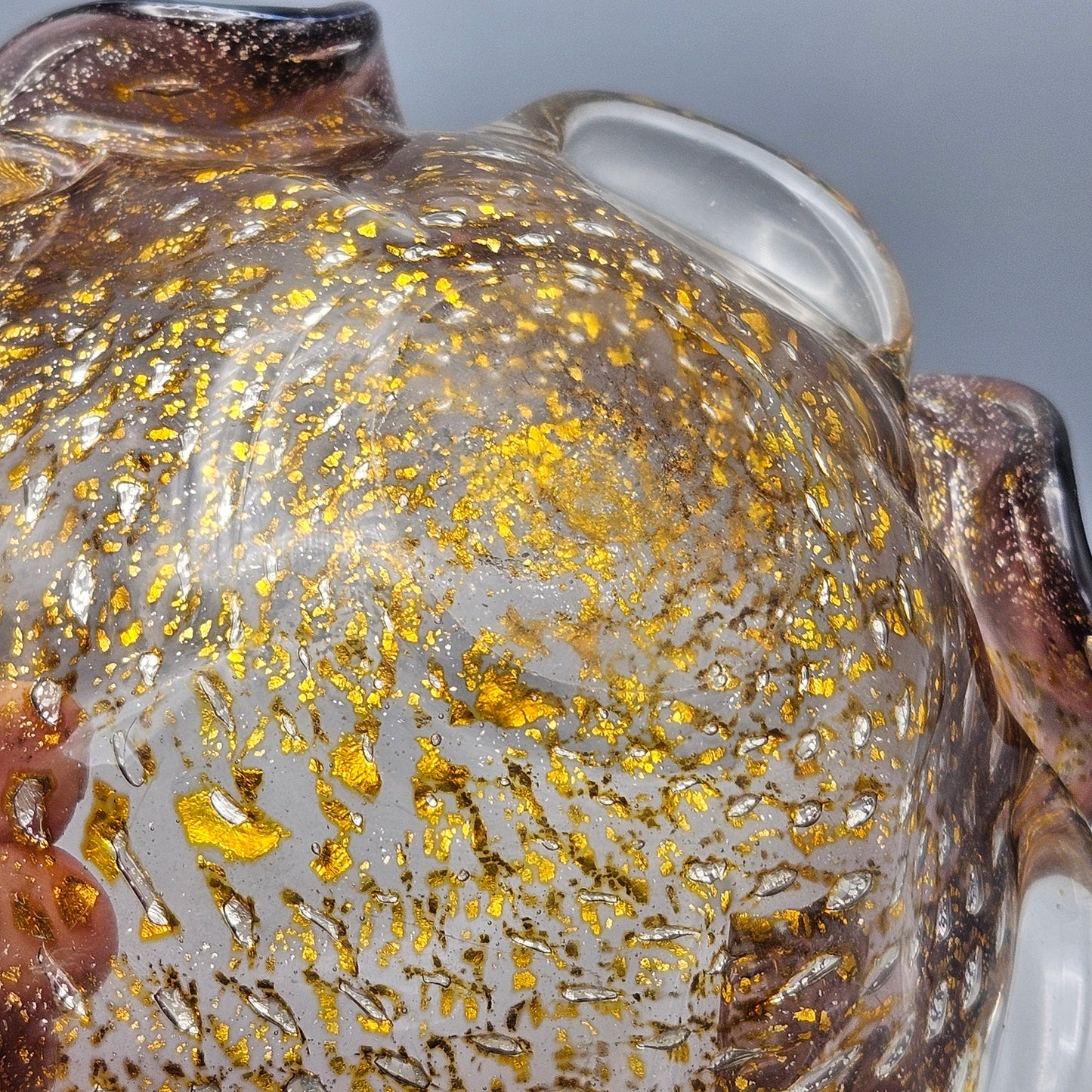 Vintage Art Glass Murano Bowl Ashtray Purple with Gold Flecks