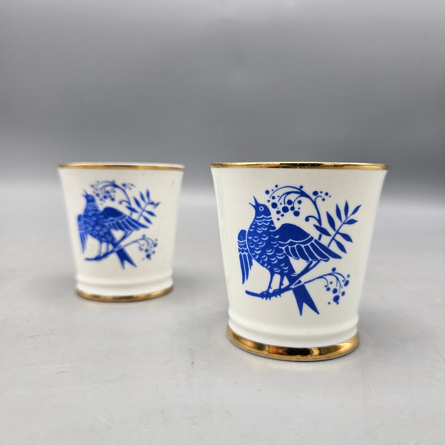 Lomonosov  - Pair of Vintage Shot Glasses with Blue Bird Made in USSR