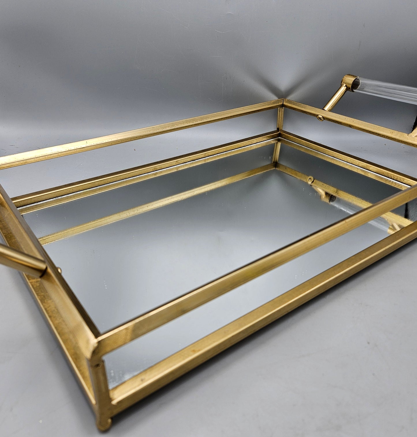 Rectangular Gold Metal Mirrored Serving Tray with Acrylic Handles ShopSBH