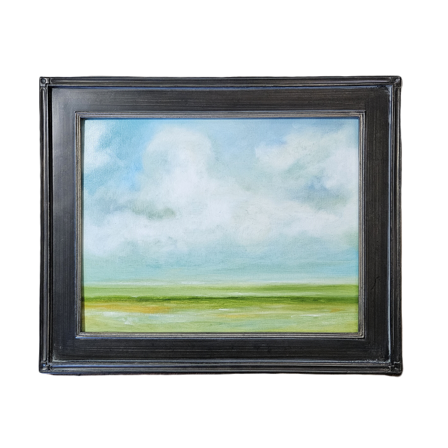 Large Big Sky Landscape Painting Oil on Board in Black Frame