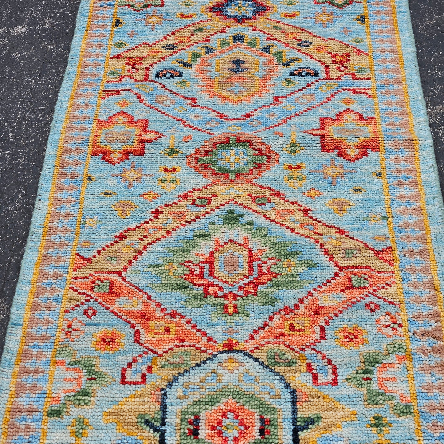 100% Wool Hand Knotted Beautiful Multi Colored Runner Rug / Carpet- 2' 6" x 7' 11"