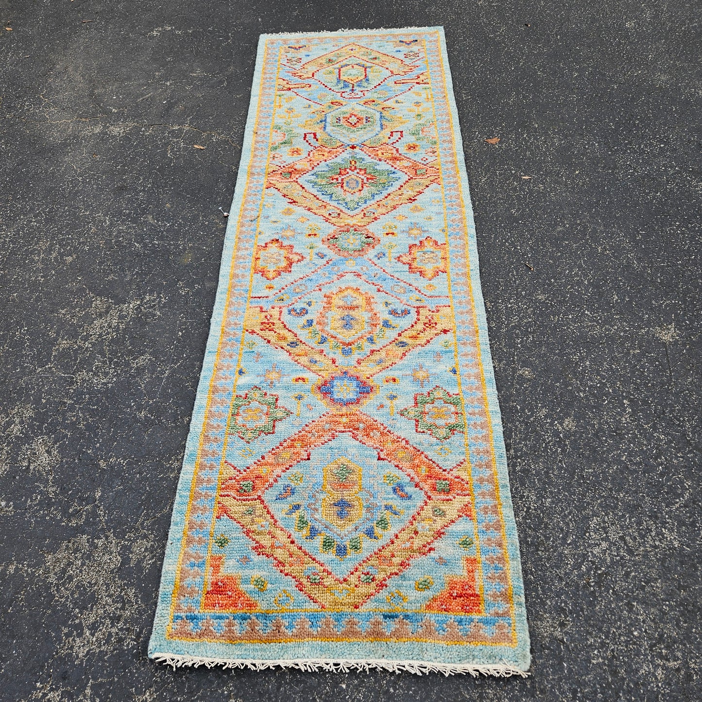100% Wool Hand Knotted Beautiful Multi Colored Runner Rug / Carpet- 2' 6" x 8'