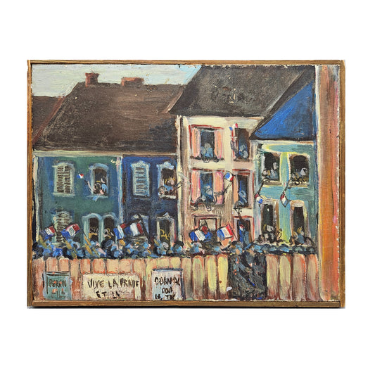Vintage French Painting of Village on Board