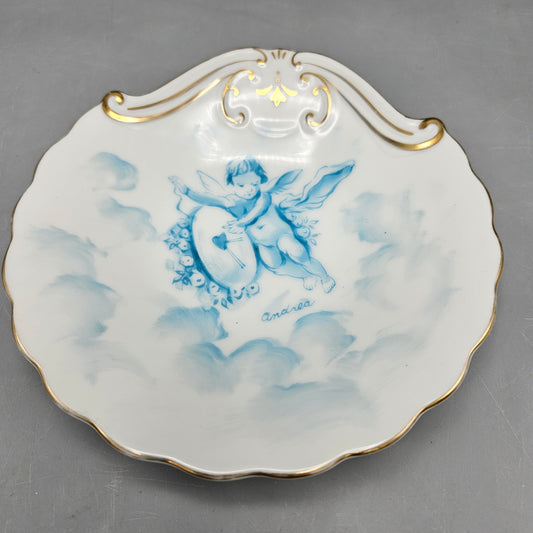 Antique Hand Painted Cherub Plate with Gold Accents