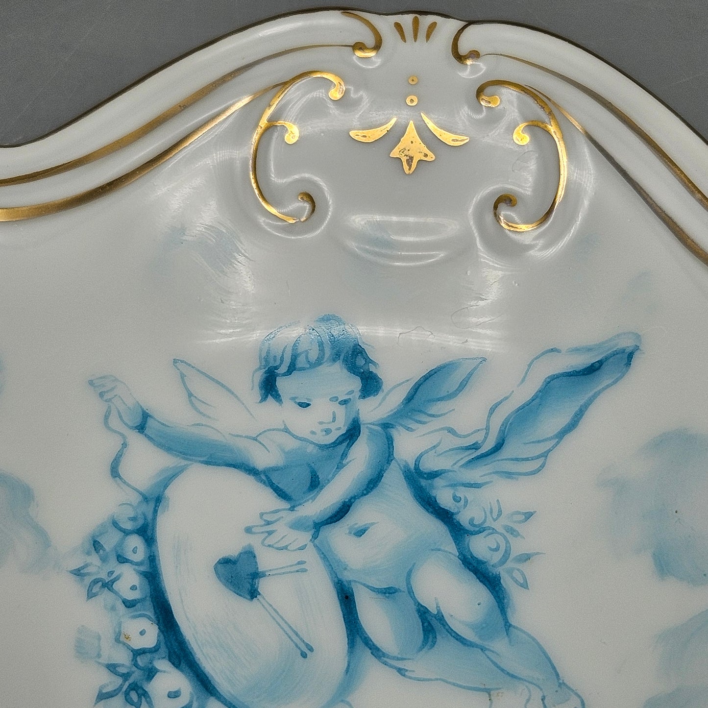 Antique Hand Painted Cherub Plate with Gold Accents