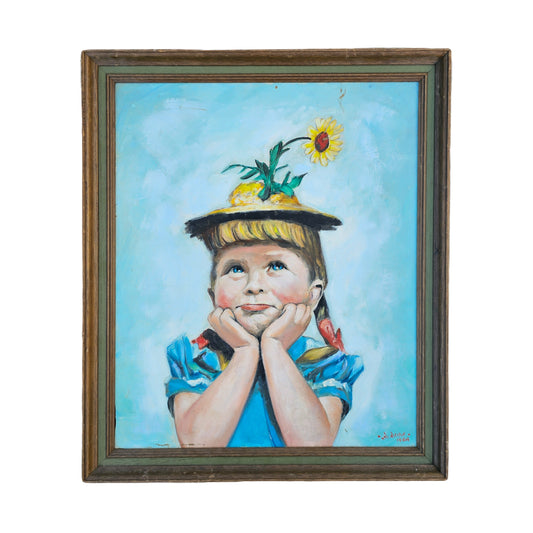 Adorable Print of Girl with Hat & Flower