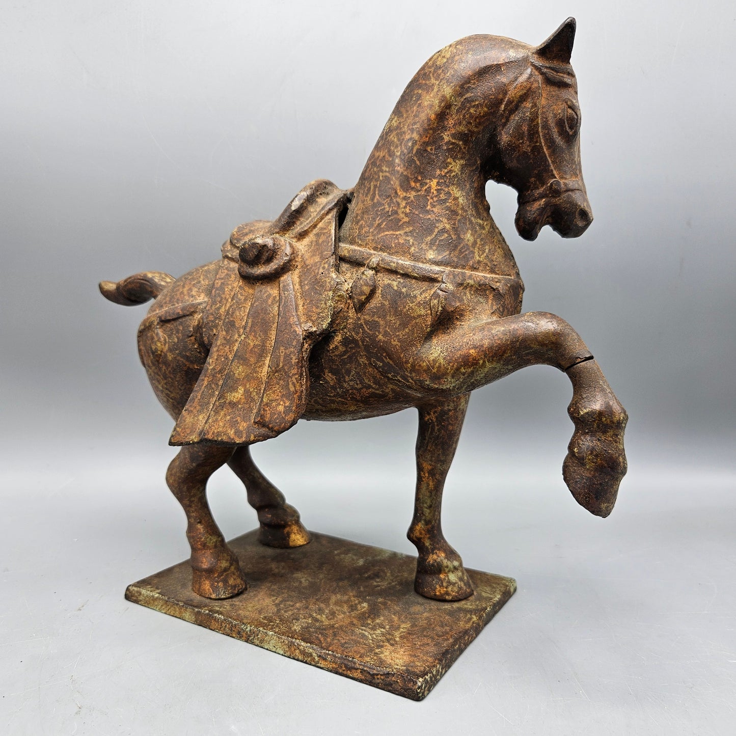 Vintage Asian Tang Style Cast Iron Horse Statue