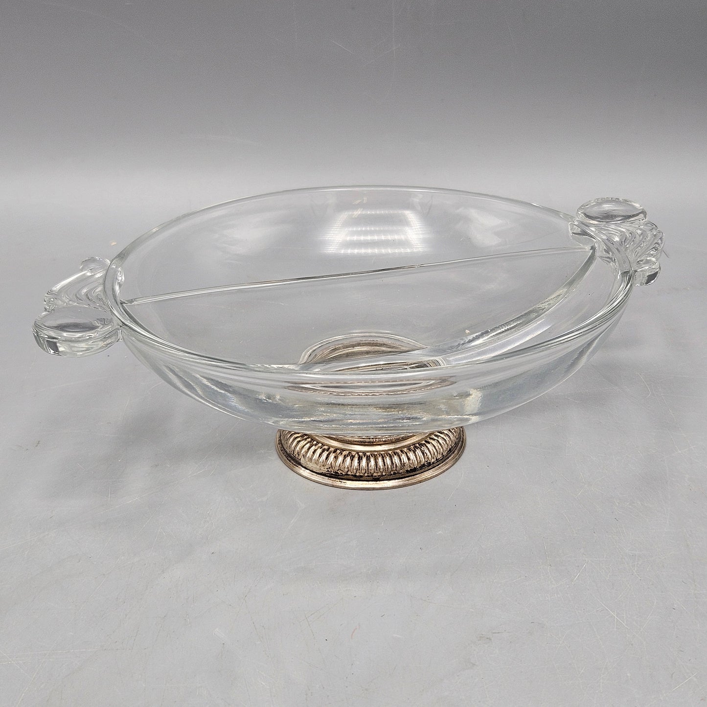 Vintage Sterling Silver Glass Candy Nut Divided Dish
