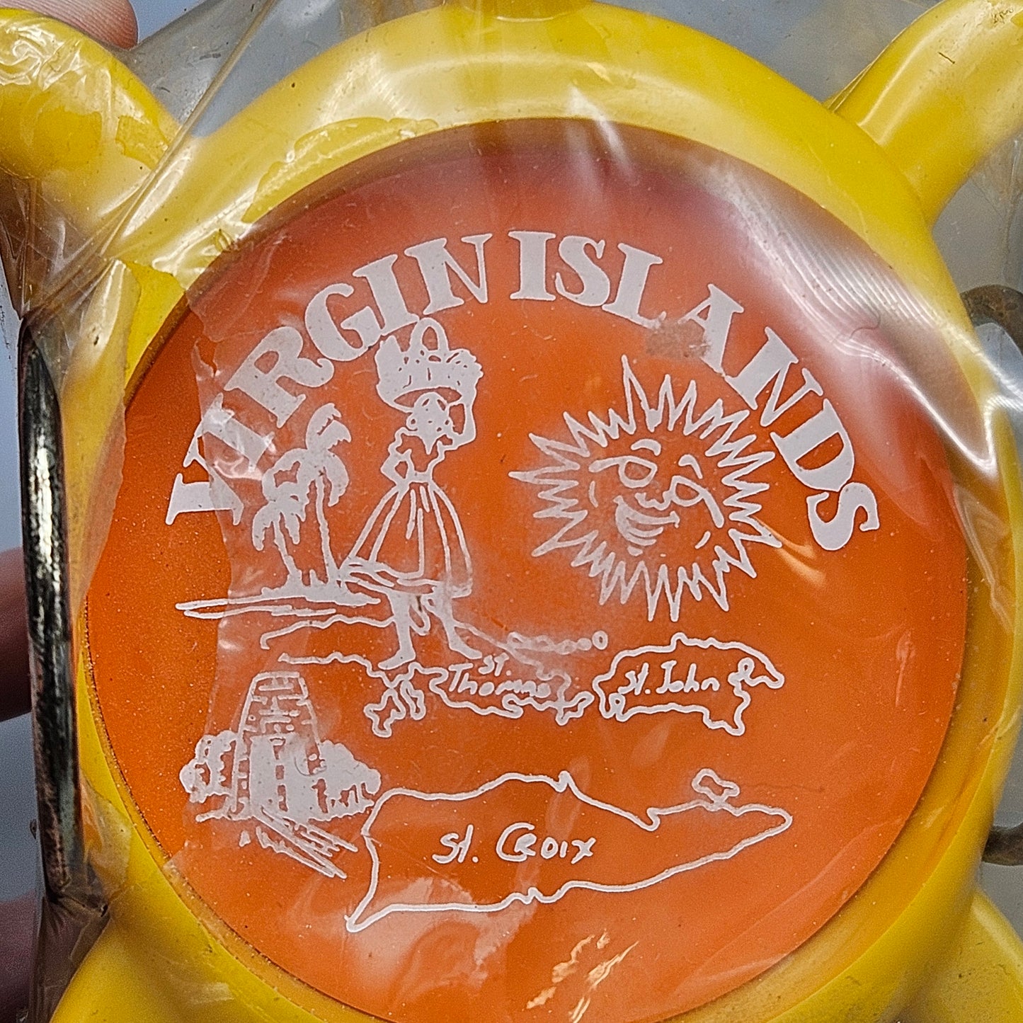 6 Vintage 1970's Plastic Turtles Virgin Islands Coasters Orange & Yellow with Holder