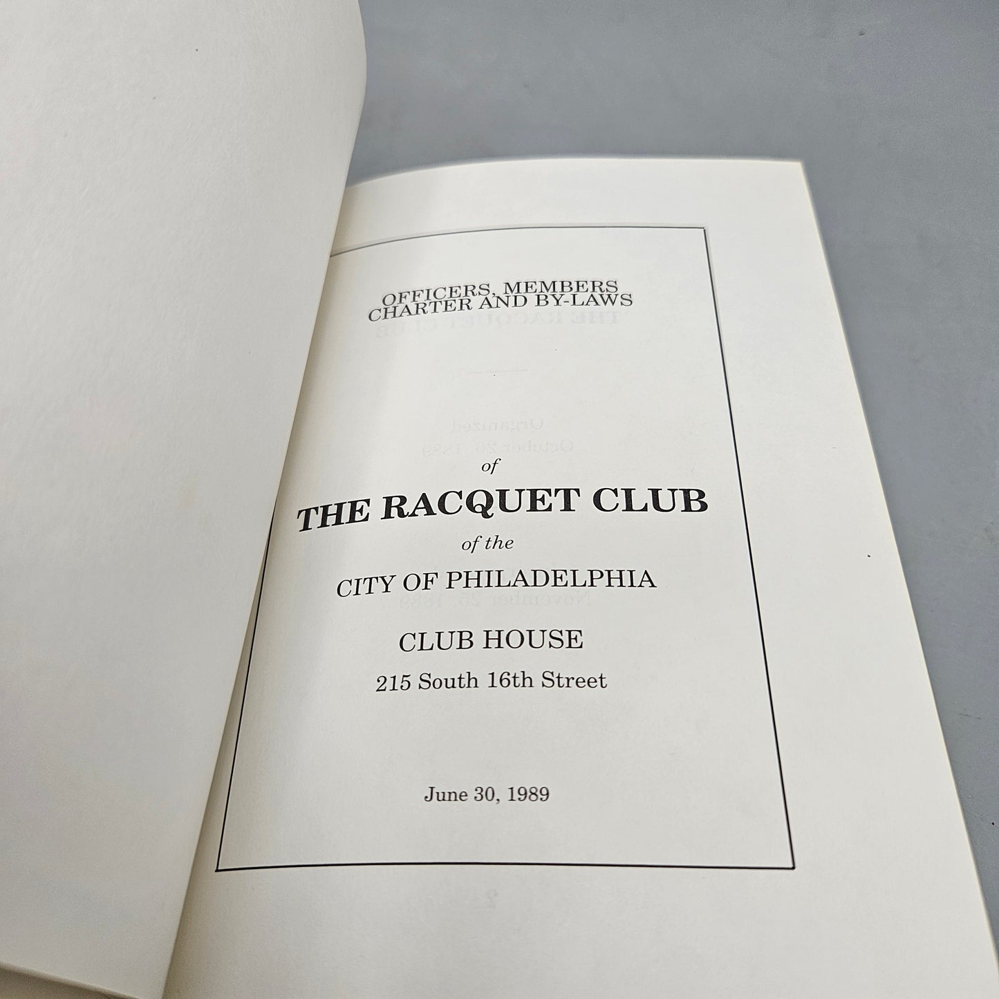 Book: The Racquet Club of the City of Philadelphia 1989 Hardcover