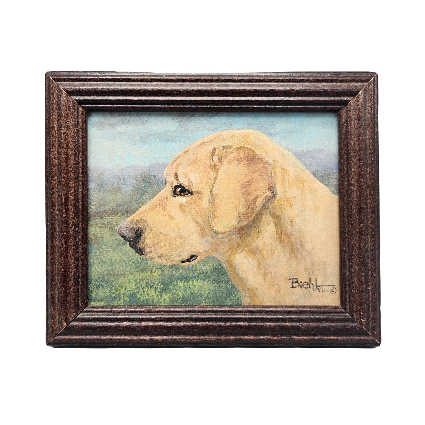 Adorable Yellow Labrador Dog Artwork on Board by Joan Biehl