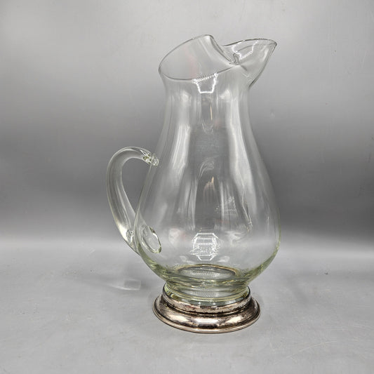 Vintage Glass Pitcher with Handle & Sterling Silver Base