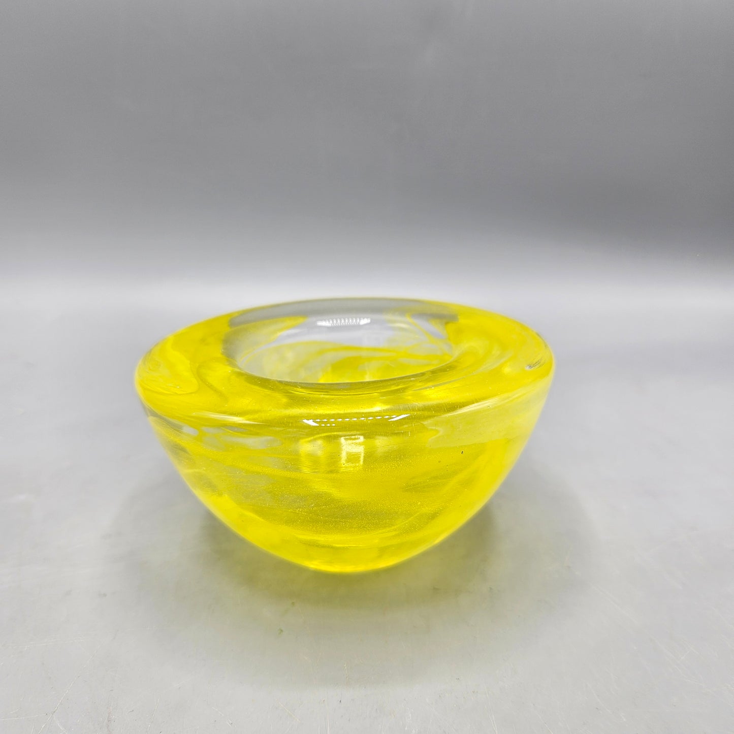 Vintage Kosta Boda Art Glass Sweden Atoll Yellow Swirl Votive Candle Holder