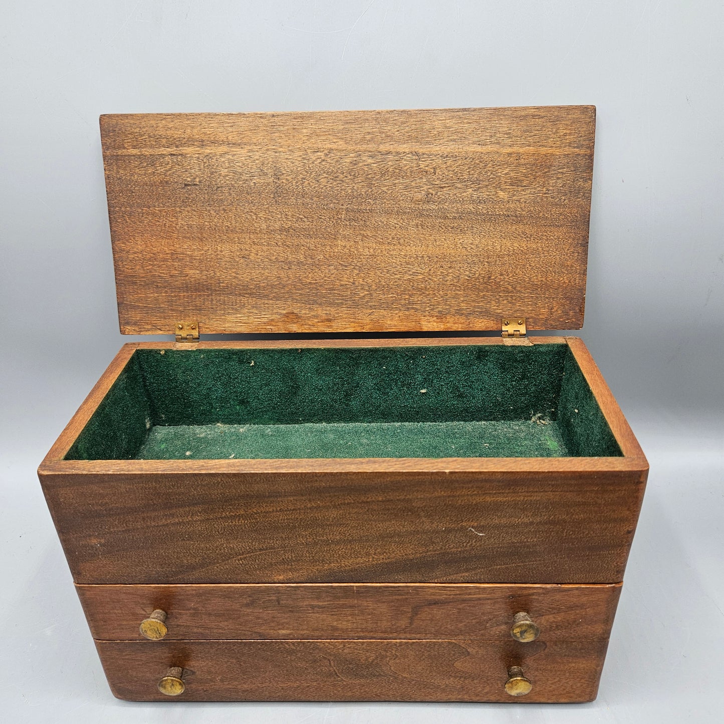Beautiful Vintage Mahogany Vanity 2-Drawer Jewelry Box