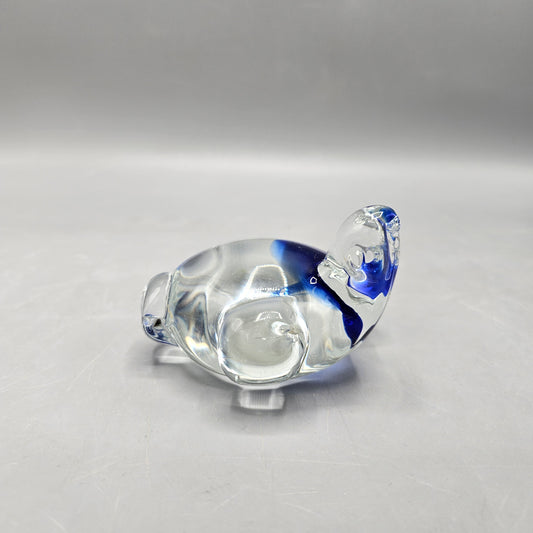 Vintage Cobalt Blue & Clear Glass Turtle Paperweight