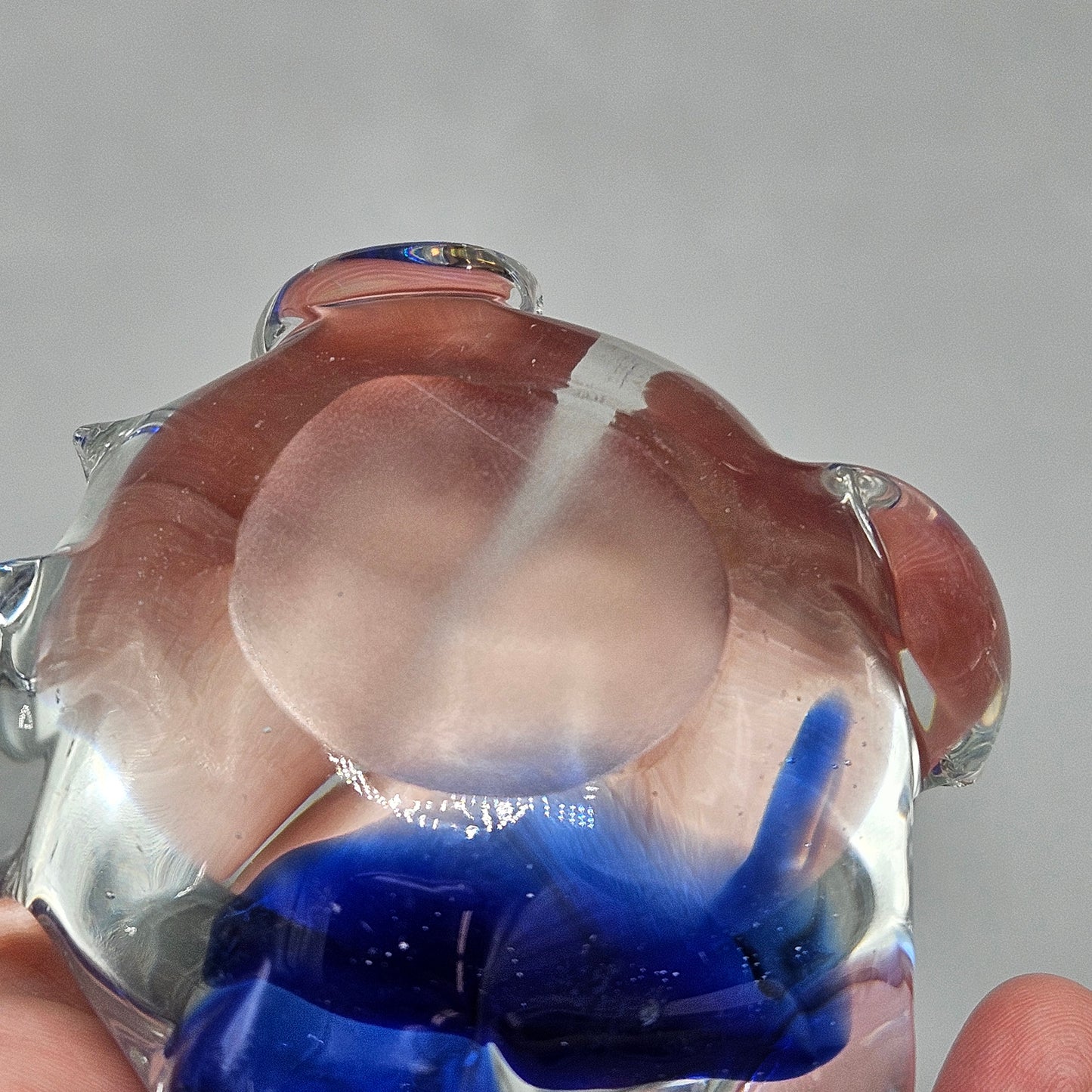 Vintage Cobalt Blue & Clear Glass Turtle Paperweight