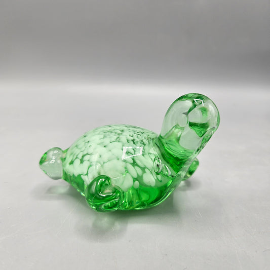 Vintage Green Glass Turtle Paperweight