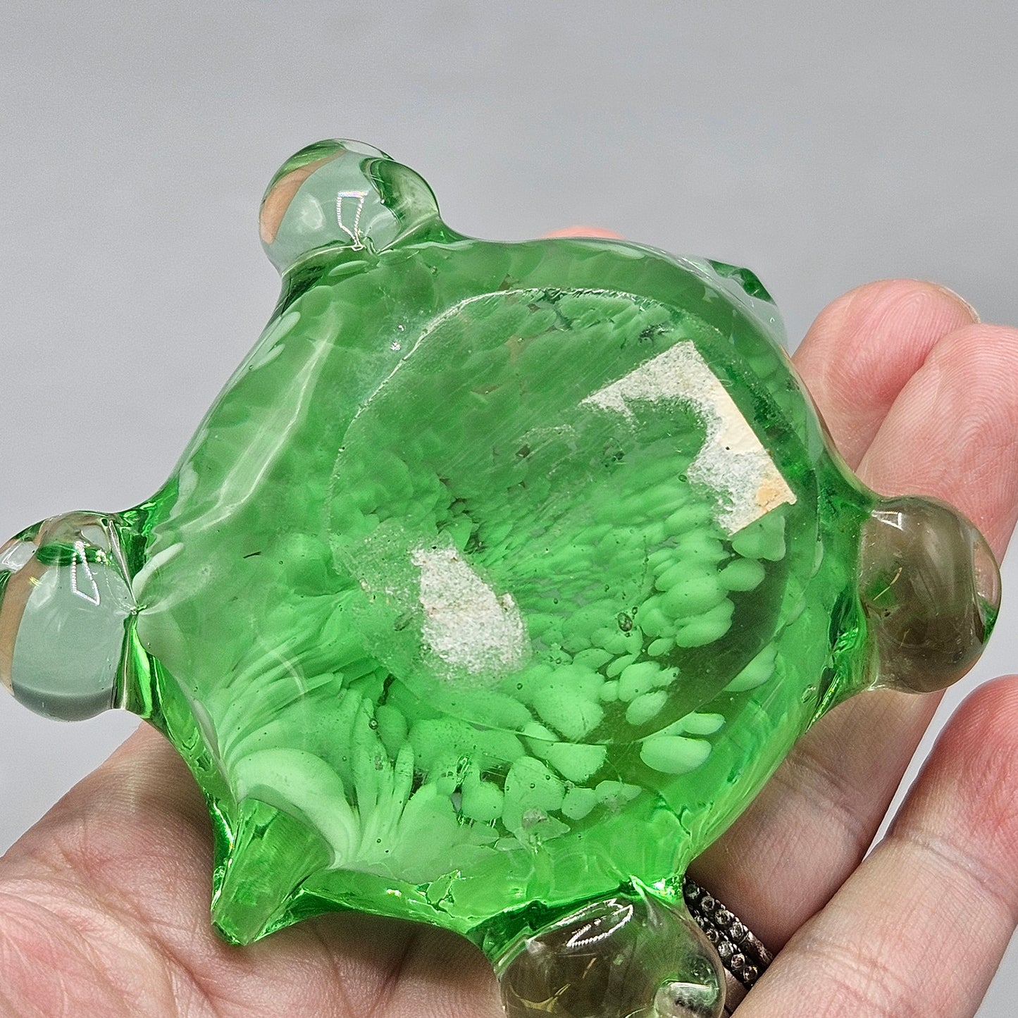 Vintage Green Glass Turtle Paperweight