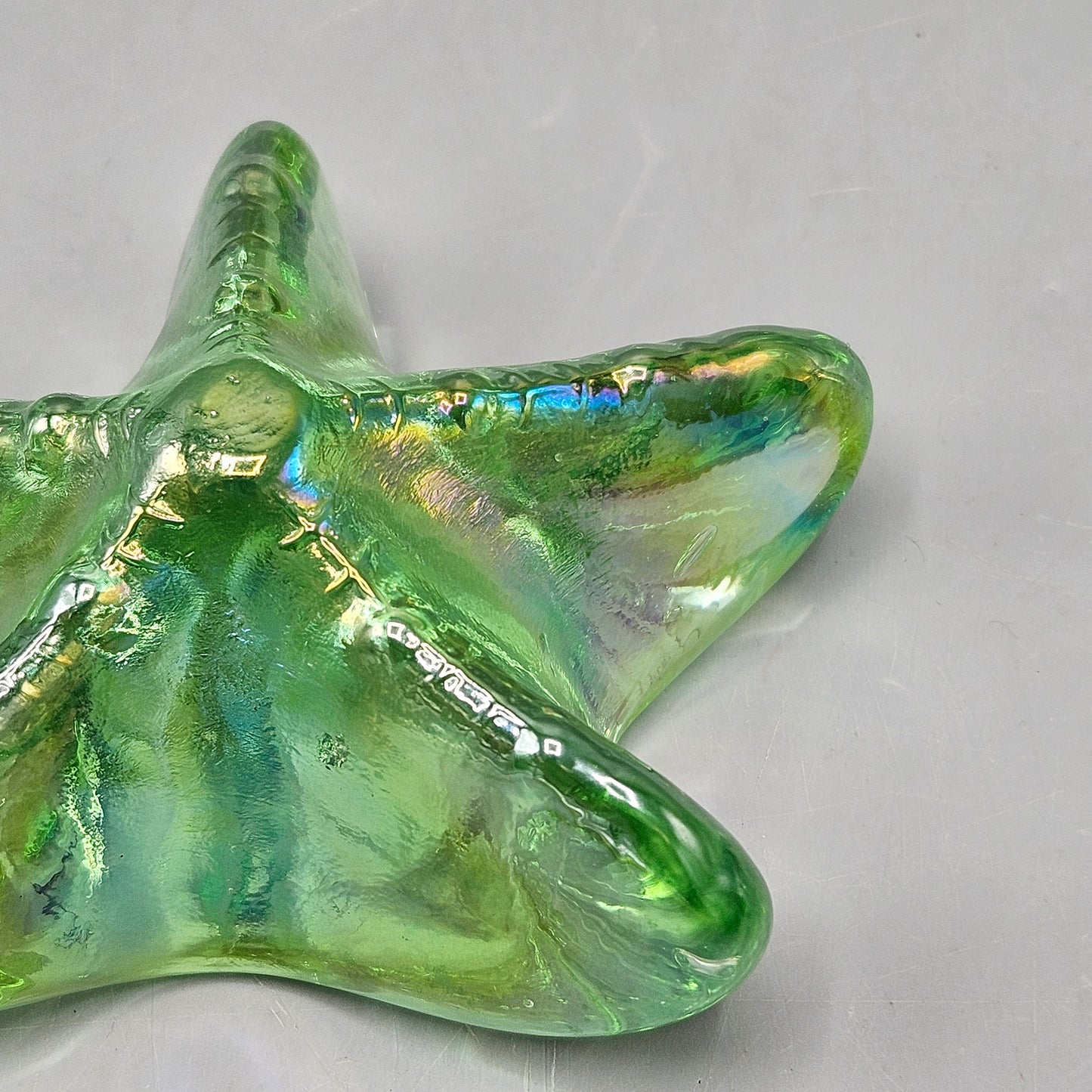 Iridescent Glass Green Starfish Paperweight
