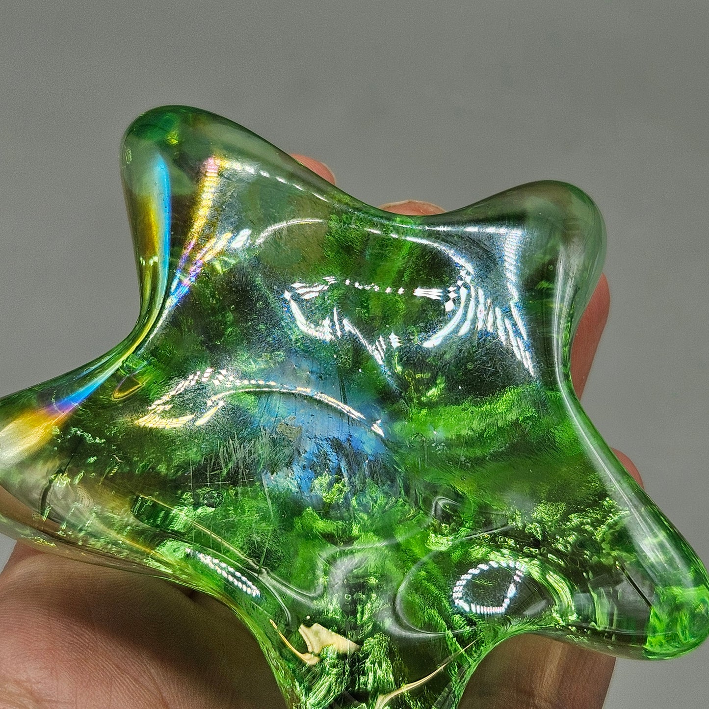 Iridescent Glass Green Starfish Paperweight