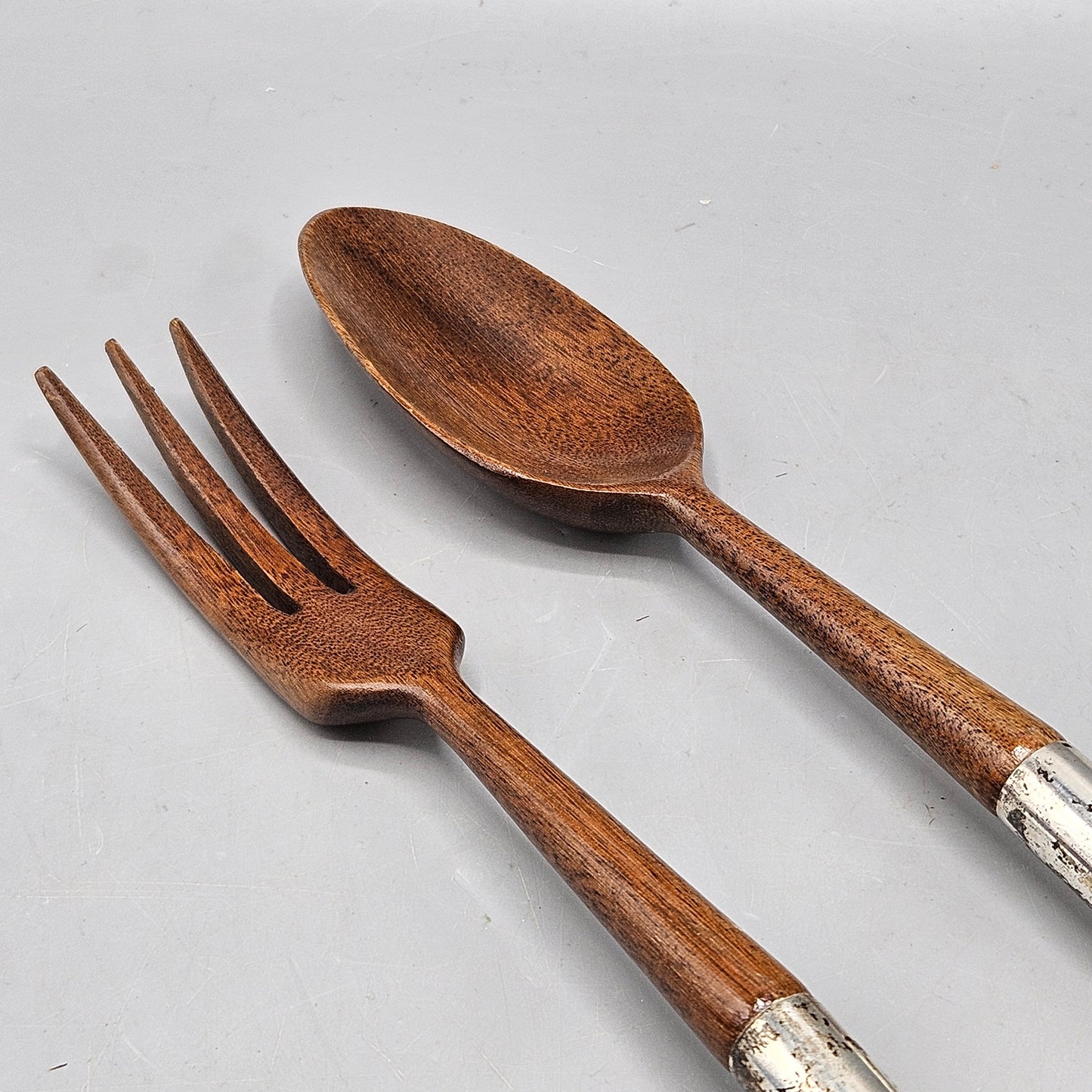 Pair of Vintage Sterling Silver & Wood Salad Serving Spoon & Fork by Gorham