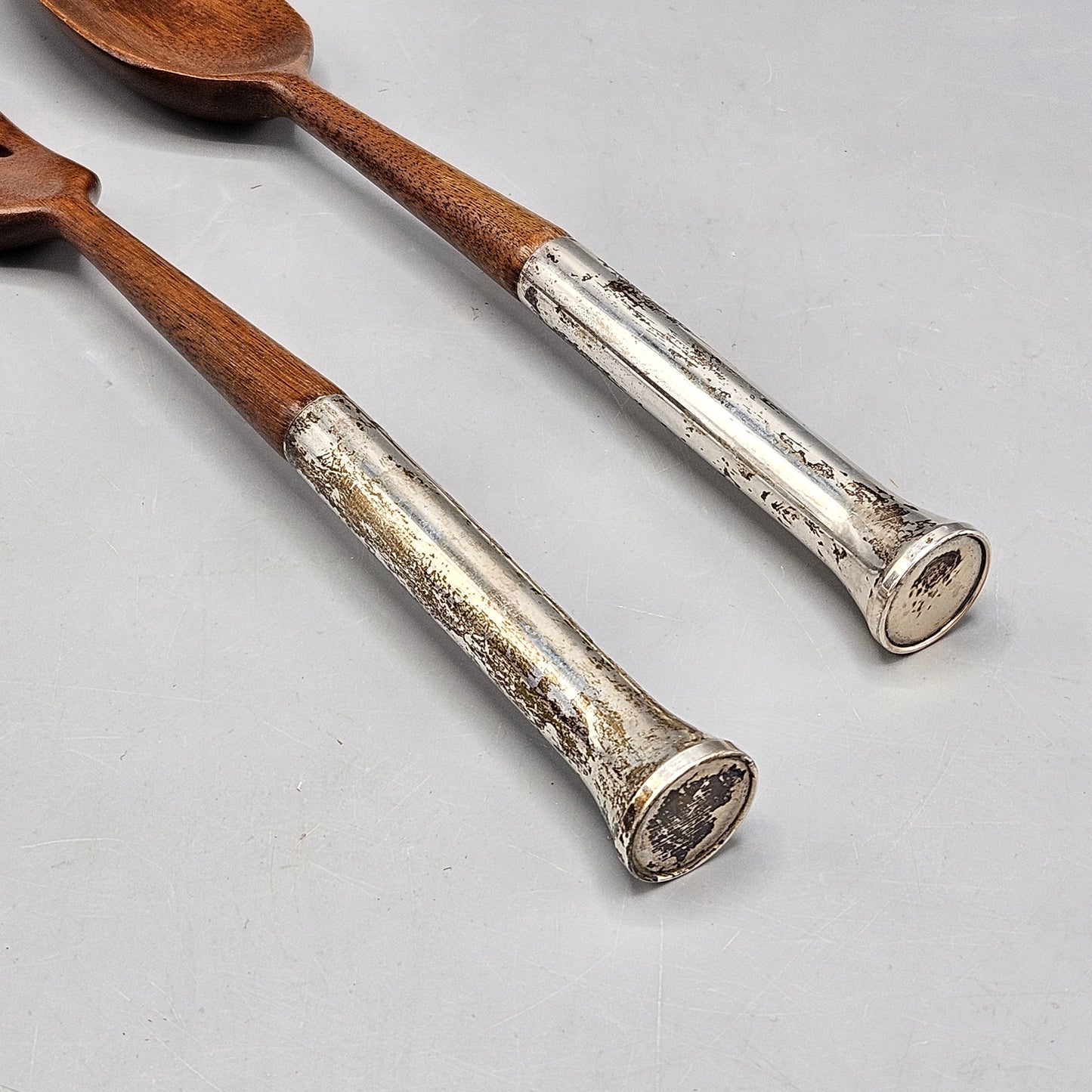 Pair of Vintage Sterling Silver & Wood Salad Serving Spoon & Fork by Gorham