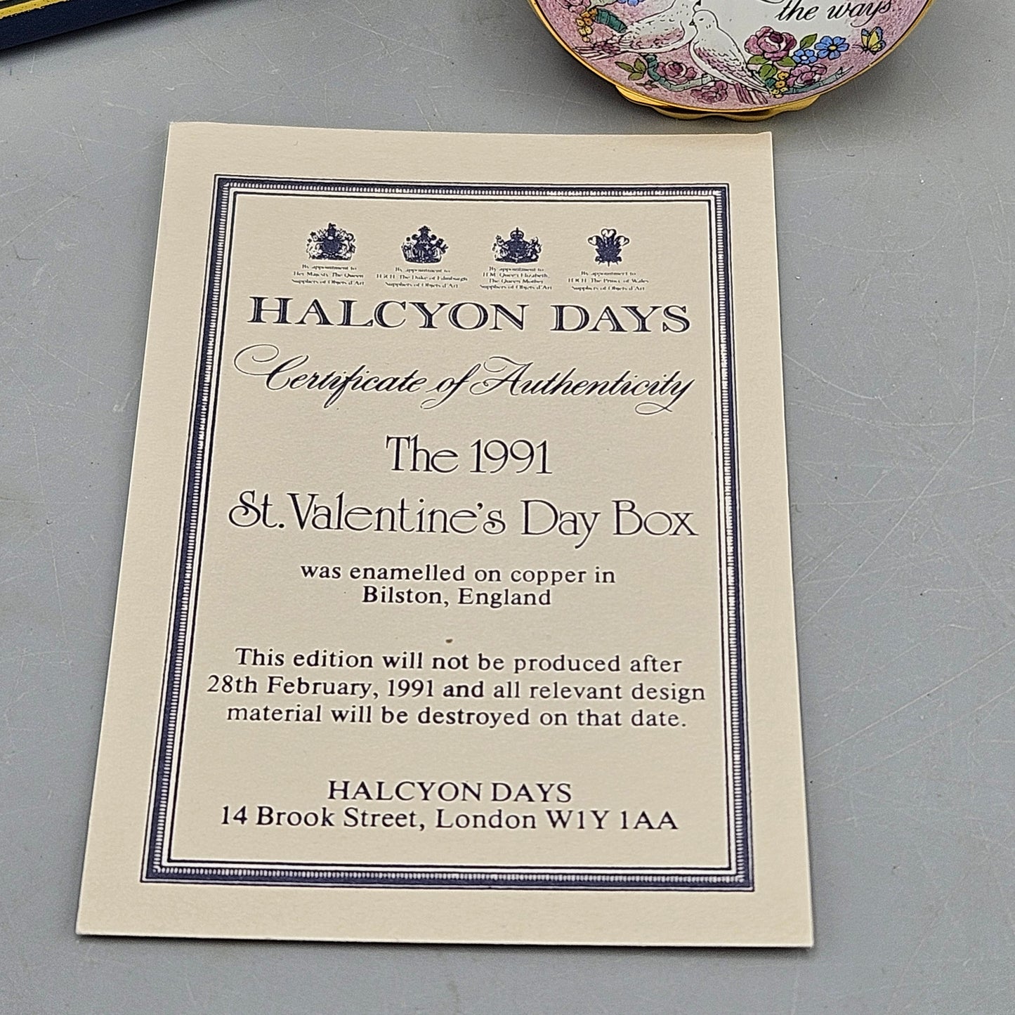 Halcyon Days Enamels "How Do I Love Thee" Valentines Day 1991 Trinket Box