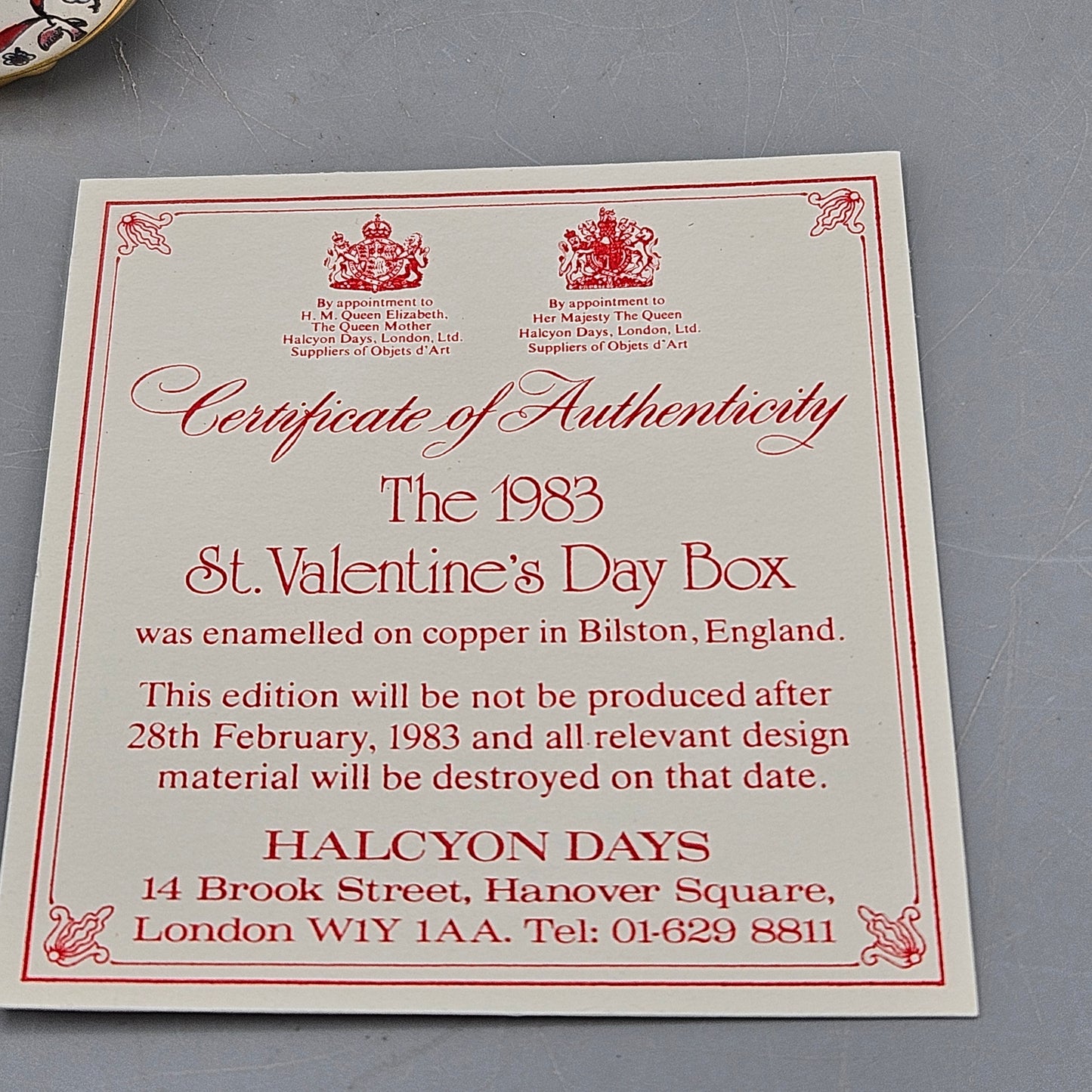 Halcyon Days Enamel Box Valentine's Day 1983