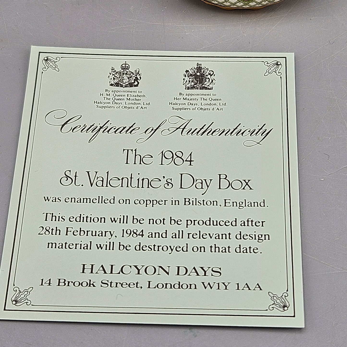 Halcyon Days Enamel Box Valentine's Day 1984