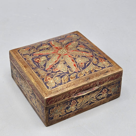 Vintage Decorative Metal Box with Wooden Interior