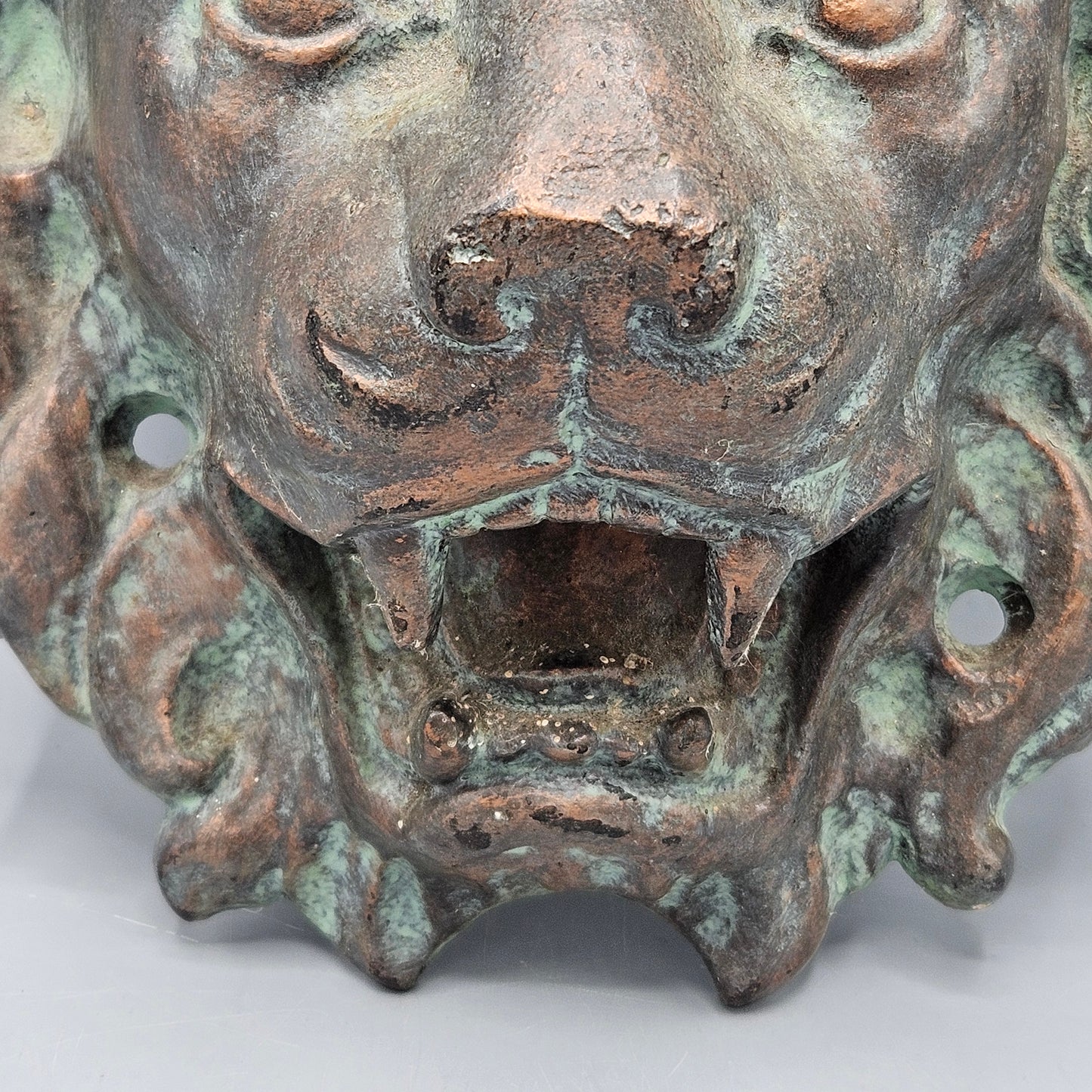 Vintage Cast Bronze Lion Head Wall Mounted Fountain Plate